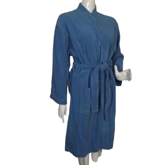 MELSIMO Terrycloth Robe, M/L, LIGHT Blue, Long sleeve, Wrap front, matching belt - Picture 2 of 11
